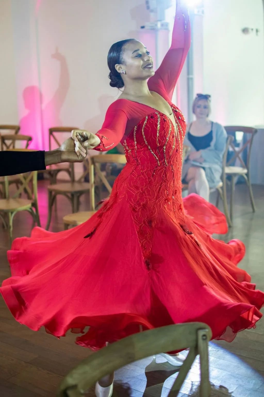 groom and bride in their wedding practice lead by curtsy ballroom